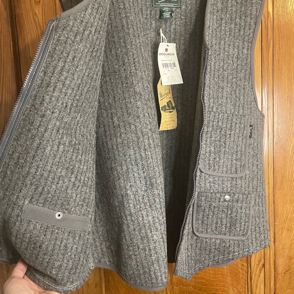 Men’s Vintage Woolrich Gray with Pinstripe Wool Utility Vest NWT - Picture 11 of 14